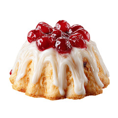 Delicious cherry topped cake with creamy frosting on transparent background