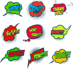 Set of bubble talk phrases. Comic style talk phrases. Chat clouds comments. Vector illustration