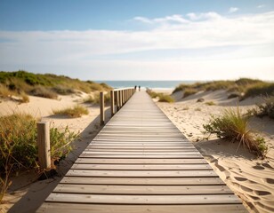 Obraz premium Wooden boardwalk leading to beach (1)