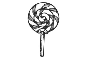Vintage black and white swirled lollipop design with detailed sketch style - stock vector