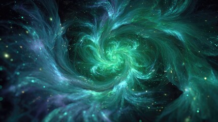 Abstract Spiral Galaxy With Green Teal Colors
