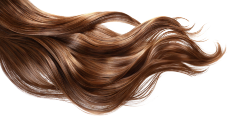 Healthy flowing brown hair isolated on transparent cutout background
