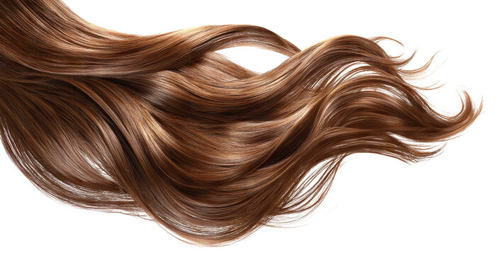 Healthy flowing brown hair isolated on transparent cutout background