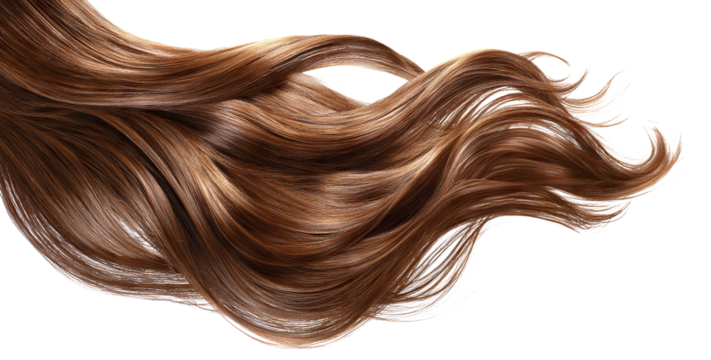 Healthy flowing brown hair isolated on transparent cutout background