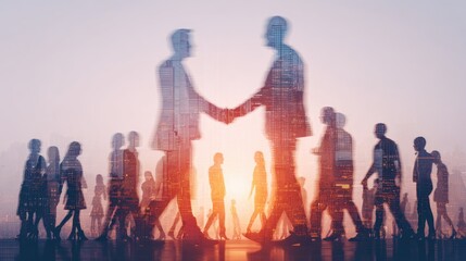 Cityscape Handshake Double Exposure