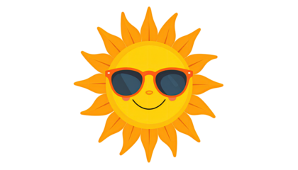 Cartoon sun with sunglasses.  Smiling sun graphic