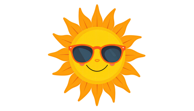 Cartoon sun with sunglasses.  Smiling sun graphic