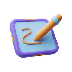 Vibrant 3D rendering of a tablet with a stylus
