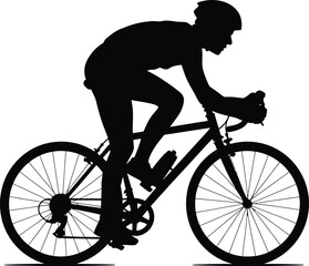 Fototapeta premium Dynamic Cyclist Silhouette Illustration A Sleek Black Vector Depiction of Athleticism and Speed on Two Wheels Against a Neutral Backdrop for Sport Designs