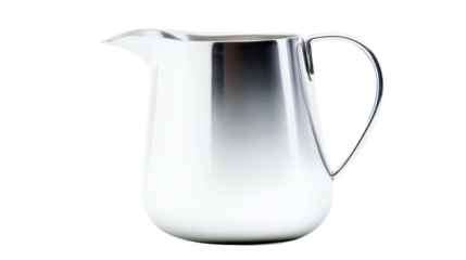 Barista stainless steel milk frothing jug, (clean modern detail,  transparent isolated background