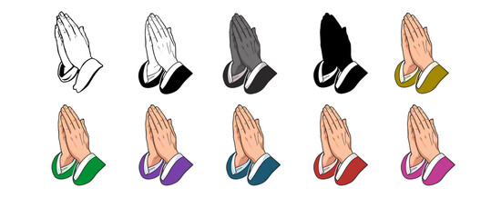 Praying Hands Icon Set – Multicolor Religious Prayer Symbols, Worship and Faith Clipart Collection