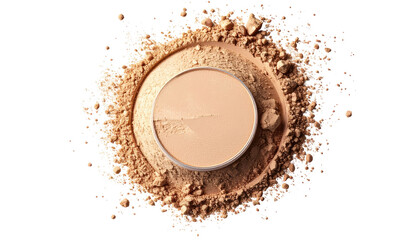 Makeup powder in a circle, surrounded by scattered powder