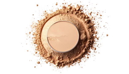 Makeup powder in a circle, surrounded by scattered powder