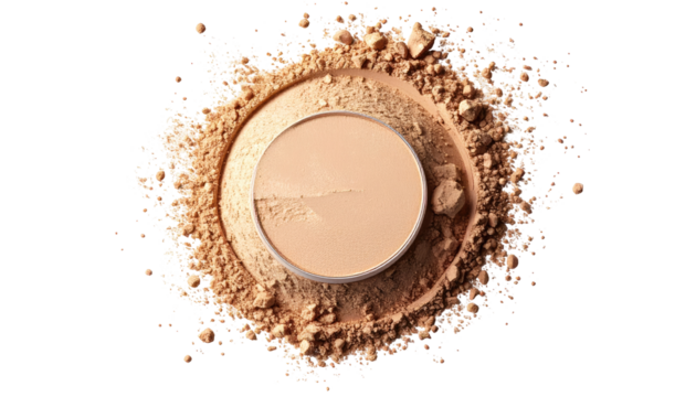 Makeup powder in a circle, surrounded by scattered powder