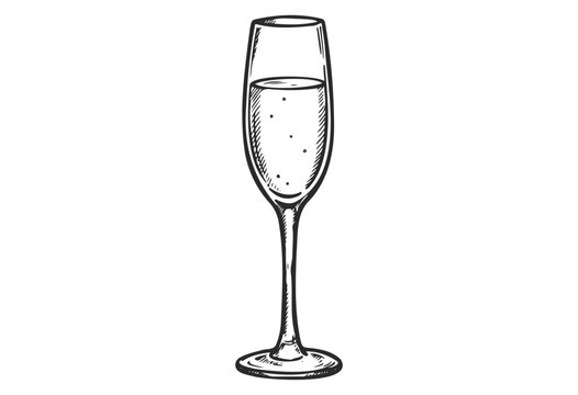 Elegantly sketched champagne flute with bubbles - stock vector