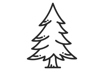 Simple black and white outline of a christmas tree illustration - stock vector