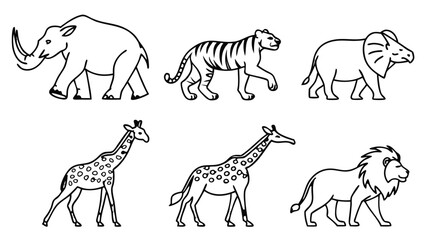 Safari Wildlife Minimal Line Art Animal Icon Set – Rhino, Zebra, Leopard, Antelope, Crocodile, Giraffe, Elephant, Lion, Cheetah, Ostrich – Continuous One Line Drawing Vector Pack