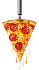 A dripping slice of pepperoni pizza