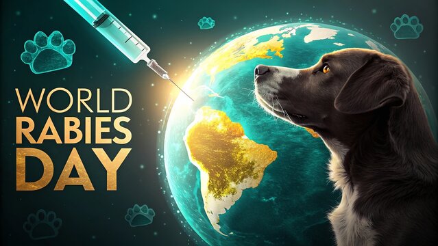 World Contraception Day, Paw shaped glowing globe radiating turquoise and golden light rabies awareness.