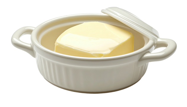 Creamy butter in a small white pot