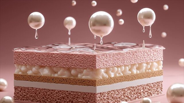 Cross Section Skin Diagram with Transparent Hydration Bubble Infusing Layers, Dermatology Concept