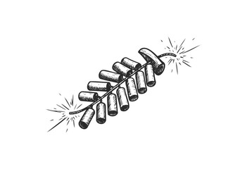 Vintage hand-drawn firecracker garland with spark effect - stock vector