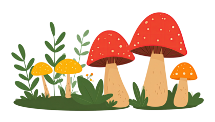 Forest scene with mushrooms and greenery