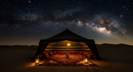 Arabian Tent in Desert Night with Stars