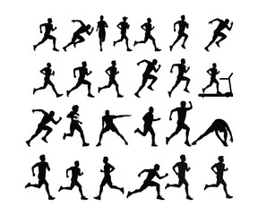 Dynamic action silhouette of person running template