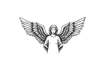 Obraz premium Black and white angel sketch with outstretched wings - stock vector