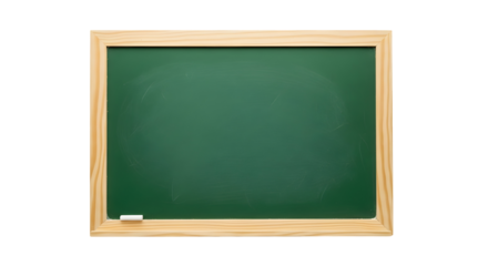 Clean green chalkboard with a wooden frame and chalk piece ready for writing in a classroom or educational setting for teaching and learning