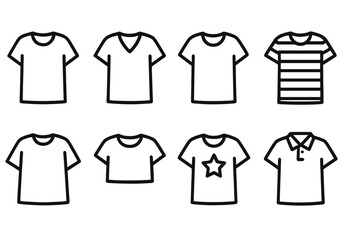 Fashion clothing linear icon set. featuring t-shirt, v-neck, striped, crop top, star, polo