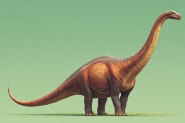 Obraz premium Colorful Toy Dinosaur Standing Proudly on a Vibrant Green Surface Surrounded by a Playful Environment Evoking Joy and Imagination for Children