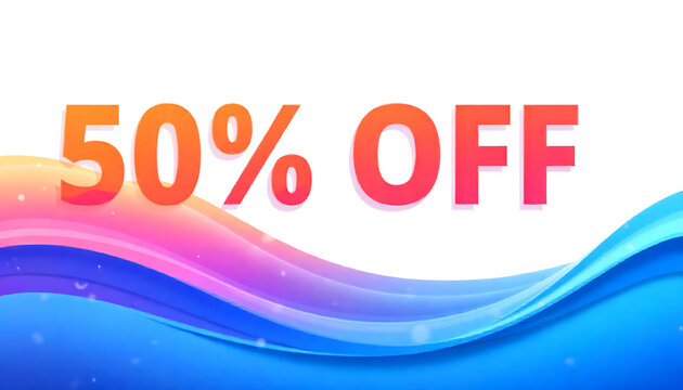 Grab an amazing 50% off sale announcement with vibrant waves, perfect for your next marketing campaign!