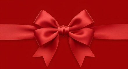 Perfect Satin Bow, Symmetrical Red Elegance, Graceful Ribbon Knot, Plump Loops and Tails, Timeless Decorative Charm