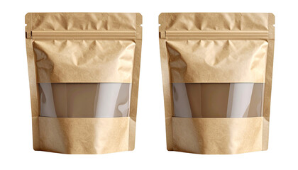 Two brown kraft paper pouches with clear plastic windows