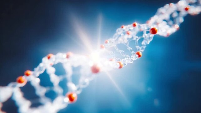 Genetic Code Unveiled: A mesmerizing, high-tech depiction of a DNA double helix, showcasing its intricate structure and the profound implications of genetics and biology.