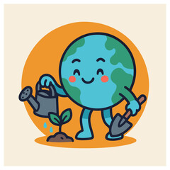 Happy Earth Mascot Gardening and Planting