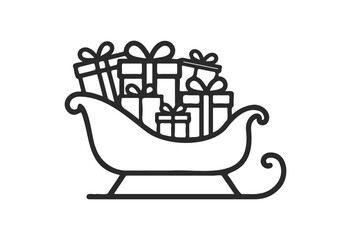 Obraz premium Sleigh filled with gift boxes outline drawing - stock vector