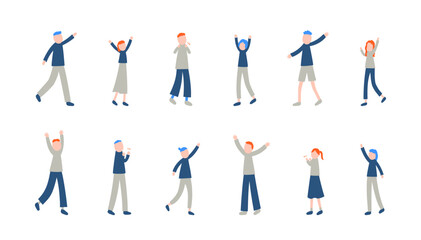 喜ぶ人々のイラストセット