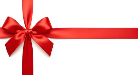 Vibrant Red Elegance, Lustrous Satin Ribbon, Radiant Bow Accent, Horizontal Decorative Grace, Glossy Festive Highlight