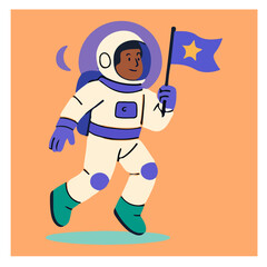 Astronaut with Flag — Space Exploration & Achievement
