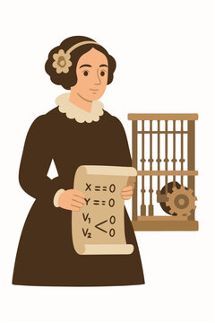 Ada Lovelace The First Computer Programmer with Algorithm Sheet Illustration