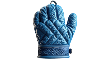 Close-up of a blue quilted mitten