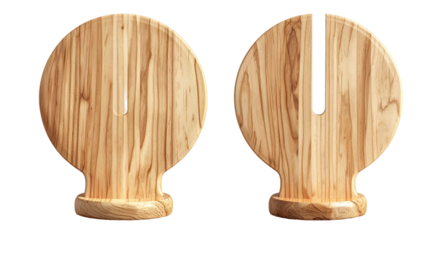 Two wooden circular coasters