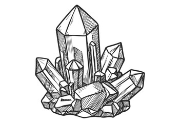 Intricate hand-drawn crystal formation in geometric detail - stock vector