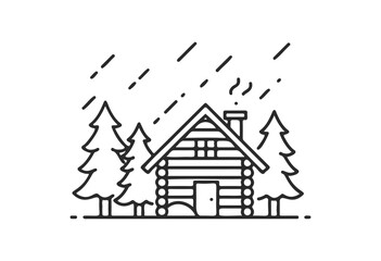 Fototapeta premium Cozy winter cabin in forest with falling snowflakes and pine trees - stock vector