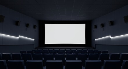 Fototapeta premium Empty auditorium showcasing a pristine white screen and unoccupied seats