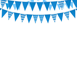 Blue and white triangular pennants strung together