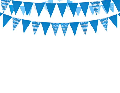 Blue and white triangular pennants strung together